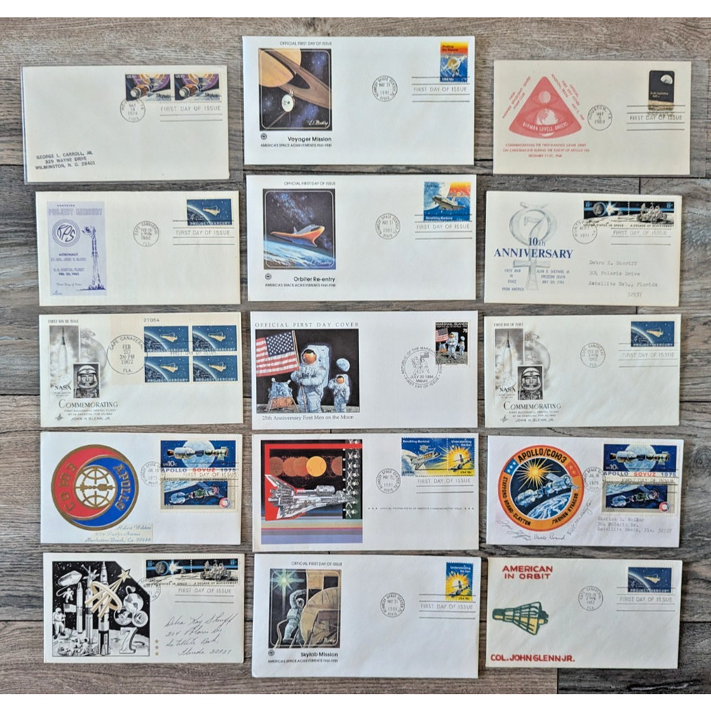 Lot 15 Vintage First Day Issue FDC Stamped Commemorative Envelopes Space NASA